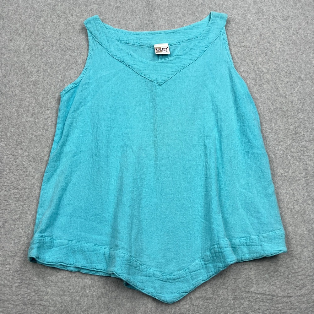 Oh My Gauze Julia Blouse Womens Size 1 Turquoise Cotton Gauze V-Neck Tank Top